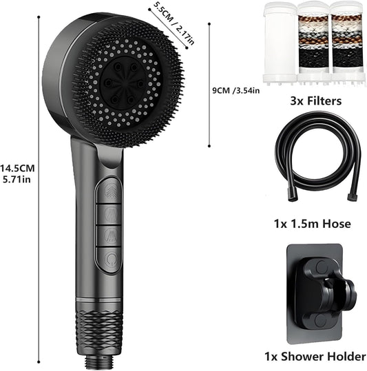 Filtered Shower Head with Handheld, High Pressure 5 Spray Mode Showerhead with Filters,Showerhead with ON/Off Switch and Shower Bracket for Hard Water