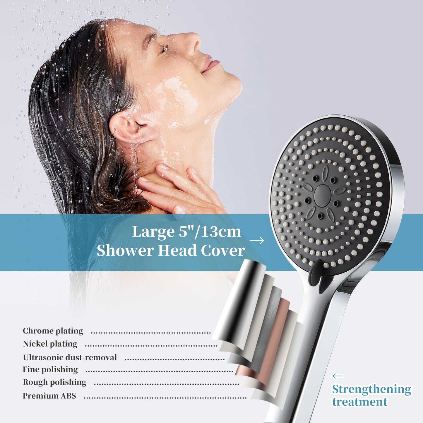 OFFO Shower Head,6 Modes Handheld Shower Head Large Powerful Boosting Handheld Showerhead for Low Water Pressure ShowerHead,Chrome