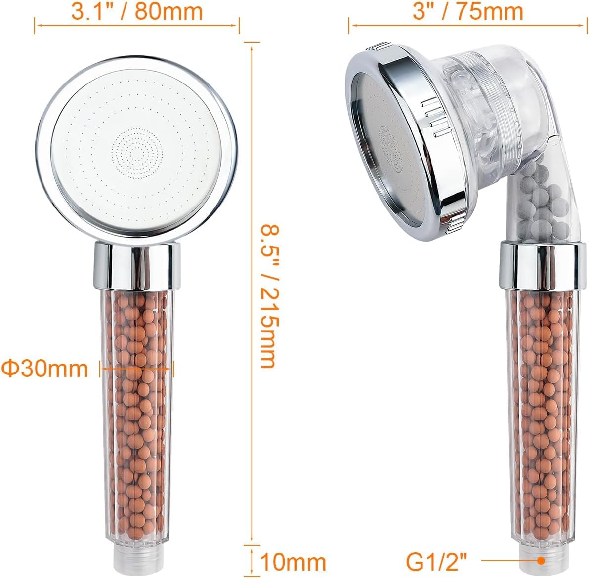 Ibergrif, M22025 High Pressure Shower Head, 3 Modes Shower Head, with 3-Layer Filter, Water Saving