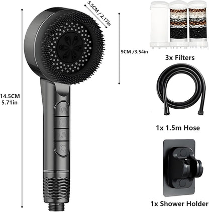 Filtered Shower Head with Handheld, High Pressure 5 Spray Mode Showerhead with Filters,Showerhead with ON/Off Switch and Shower Bracket for Hard Water
