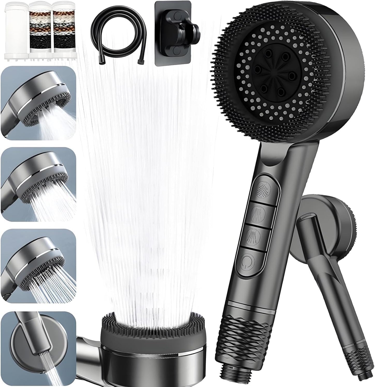 Filtered Shower Head with Handheld, High Pressure 5 Spray Mode Showerhead with Filters,Showerhead with ON/Off Switch and Shower Bracket for Hard Water
