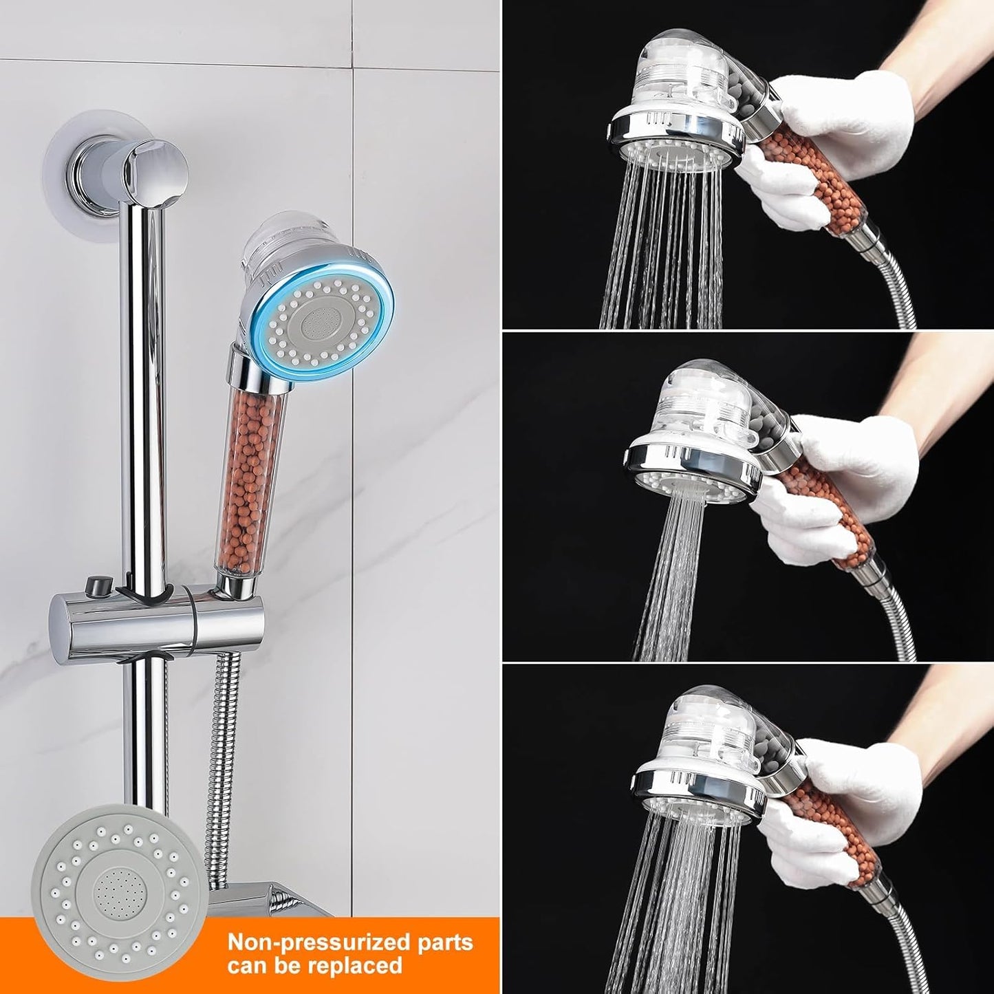 Ibergrif, M22025 High Pressure Shower Head, 3 Modes Shower Head, with 3-Layer Filter, Water Saving