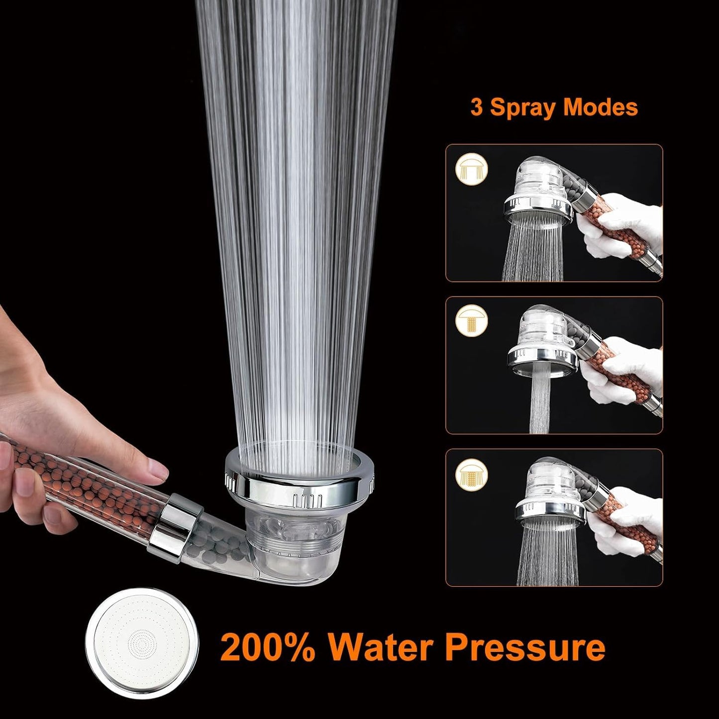 Ibergrif, M22025 High Pressure Shower Head, 3 Modes Shower Head, with 3-Layer Filter, Water Saving