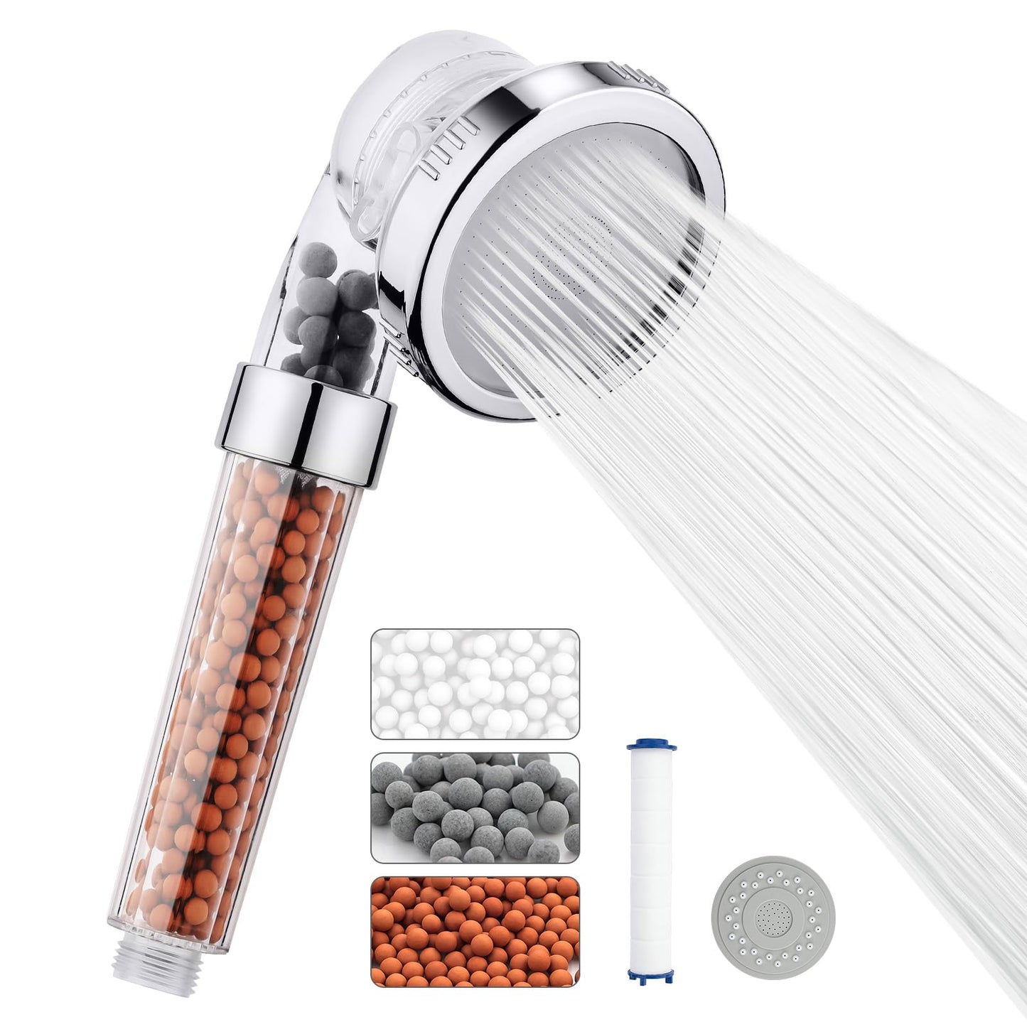 Ibergrif, M22025 High Pressure Shower Head, 3 Modes Shower Head, with 3-Layer Filter, Water Saving