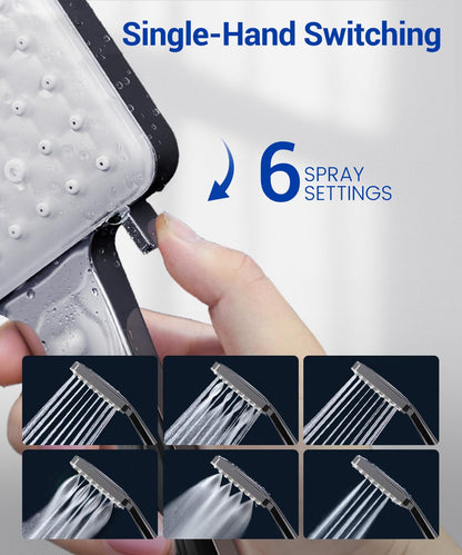 Newentor Shower Head [TESTSIEGER], High Pressure Shower Heads with 6 Modes, Universal Water Saving Large Showerhead, Silver