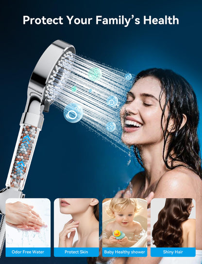 Magichome Filter Shower Head - Removes Chlorine & Softens Hard Water, High Pressure 5-Mode Settings + Extra Replaceable Filters - for Healthier Skin & Hair