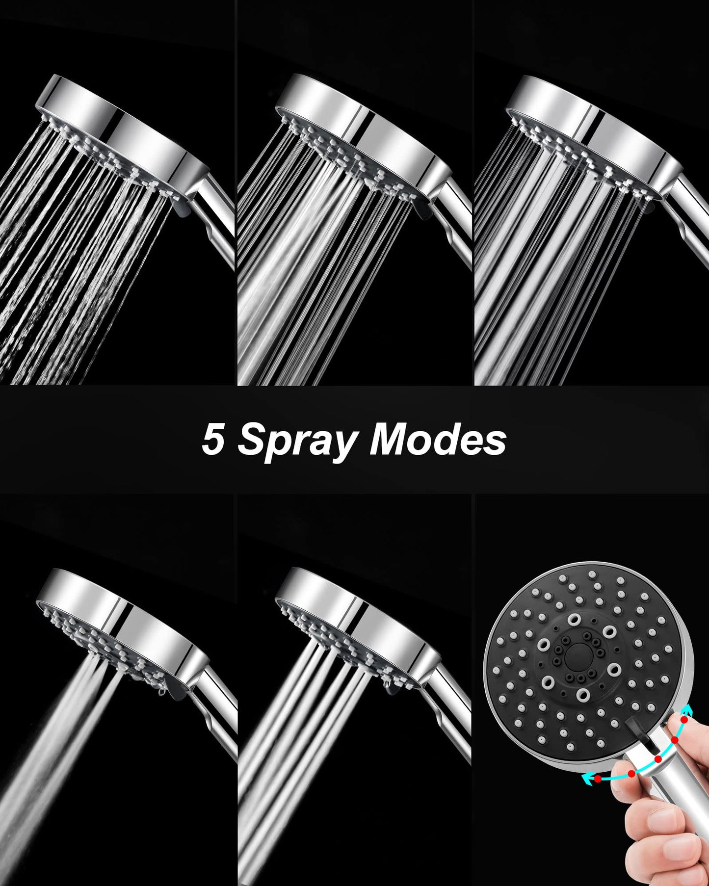 Shower Head, Magichome High Pressure Shower Head with 5 Spray Modes, Turbocharged Design Powerful Shower Heads for Low Water Pressure