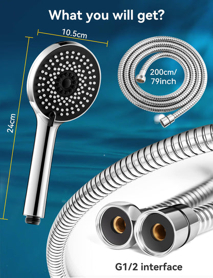Magichome Shower Head and Hose 2M, High Pressure Shower Head with 5 Modes, Universal Handheld Showerhead for Low Water Pressure